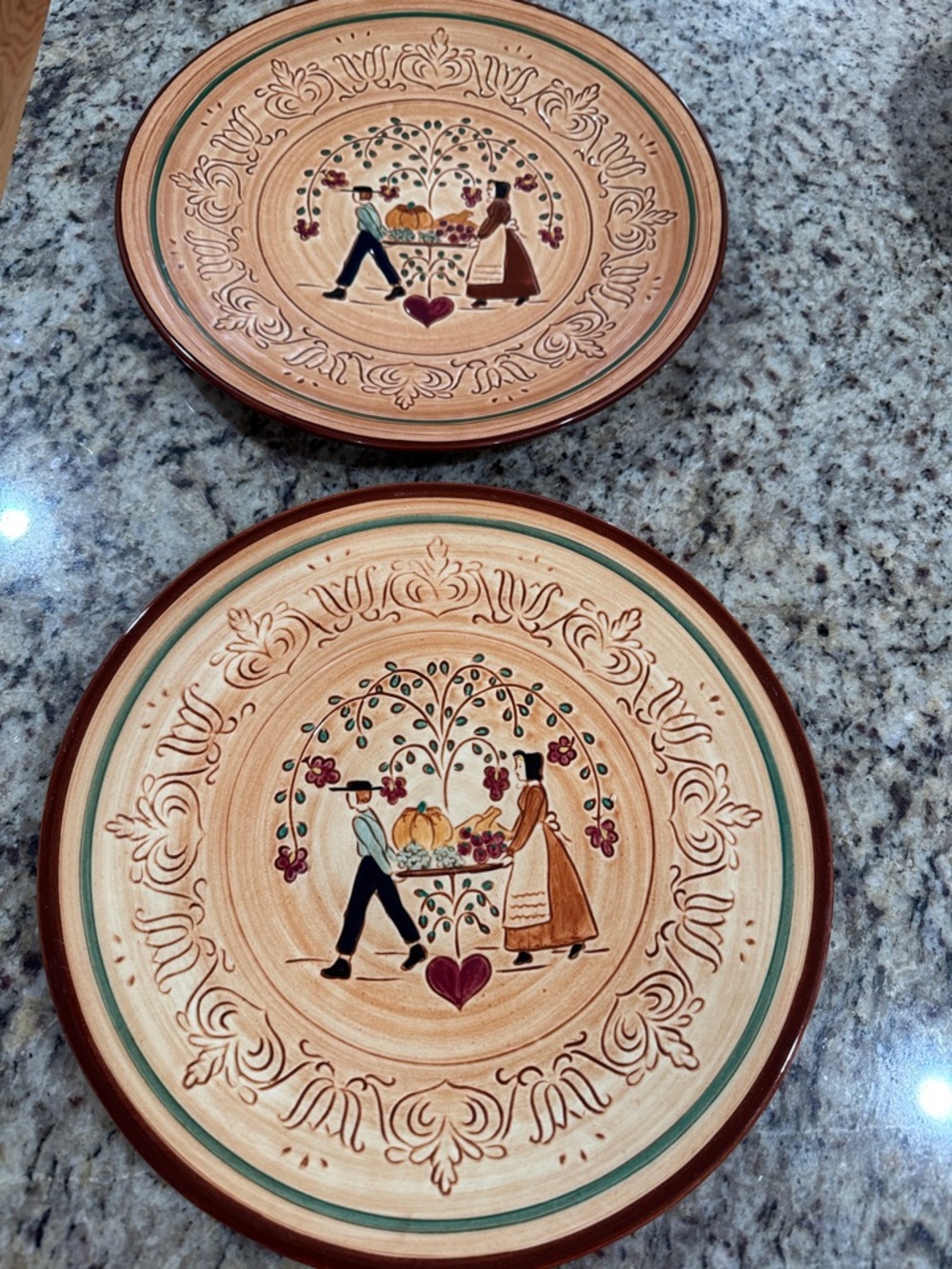 Hand-Painted Rustic Folk Art Ceramic Plate — Tan & Brown